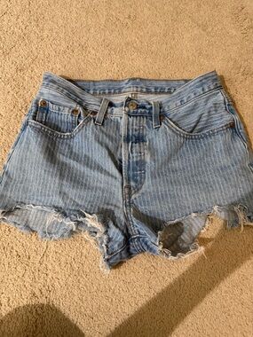 Levi's Light Blue Frayed Hem Denim Shorts